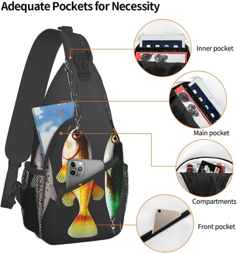 Vista 4 de Varios tipos de cebos de pesca Imprimir Sling Mochila de viaje Sling Bag Casual Chest Bag Senderismo Daypack Crossbody Bag para hombres mujeres