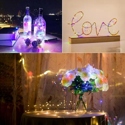 Vista 5 de Luces parpadeantes multicolor con 8 modos de iluminación, luces de hadas con 100 LED de 36 pies, luces de Navidad alimentadas por USB con control