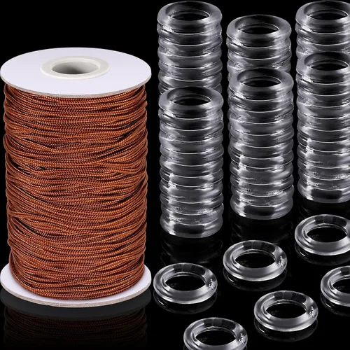 Vista 9 de 100 anillos de cortina romana transparentes de 55 yardas, cordón ciego romano de 8 a 0.512 in, anillos de plástico transparente de 0.071 in, cable