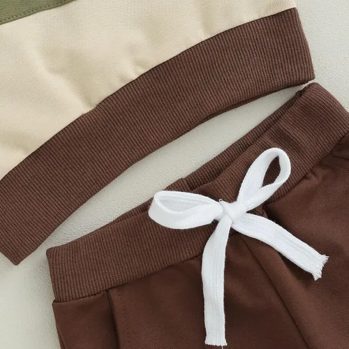 Vista 6 de BeQeuewll Ropa para bebé niño de otoño e invierno, 2 piezas, bloque de color, sudadera y pantalones con cuello redondo