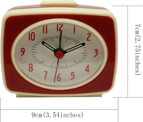 Vista 4 de Reloj despertador pequeño rojo pequeño movimiento de cuarzo silencioso reloj despertador analógico estilo clásico vintage