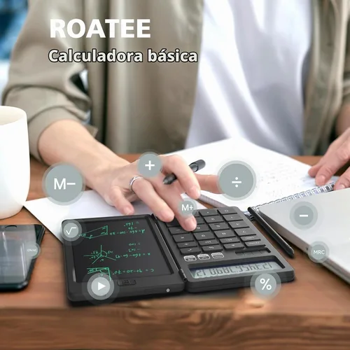 Vista 2 de Calculadora de Escritorio con Bloc de Notas LCD Borrable Calculadoras ROATEE Calculadoras Básicas de Escritorio para Escuela Secundaria Calculadora