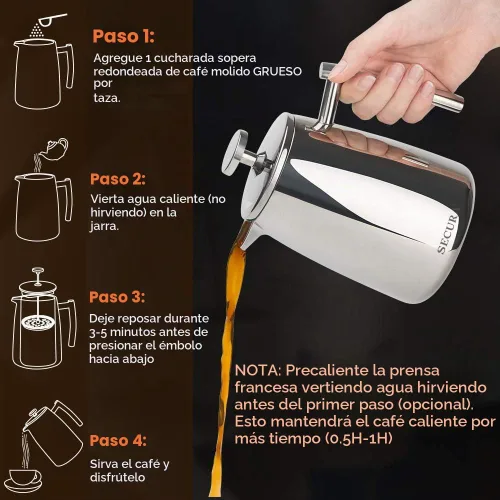 Vista 7 de Secura Cafetera de prensa francesa, 17 onzas, prensa de café aislada de acero inoxidable 304 con pantalla adicional