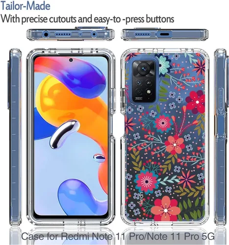Vista 5 de Funda para Redmi Note 11 Pro/Redmi Note 11E Pro con protector de pantalla de vidrio templado, cubierta protectora de TPU transparente de cuerpo