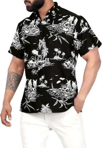 Vista 2 de LA LEELA Camisas hawaianas de manga corta con botones para hombre, camisas de fiesta para hombre, camisas tropicales de verano, playa, vacaciones