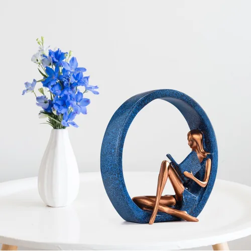 Vista 7 de Estatuas de resina para niña, estatua de yoga, escultura artística para estantería, adornos para lectores, profesores, decoración para sala