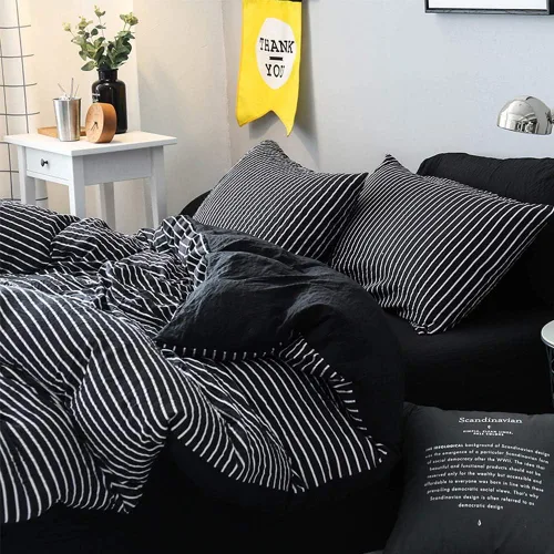 Vista 3 de LAMEJOR - Juegos de fundas de edredón, reversible, estampados a rayas, ropa de cama de lujo, suave, funda de edredón de microfibra