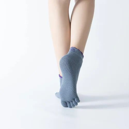Vista 56 de Calcetines de yoga con dedos de pilates con empuñaduras para mujer, antideslizantes, acolchados, florales, calcetines tobilleros para baile de ballet