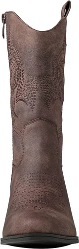 Vista 4 de GLOBALWIN Botas vaqueras occidentales de media pantorrilla para mujer, botas vaqueras de moda para mujer, tacón bajo grueso