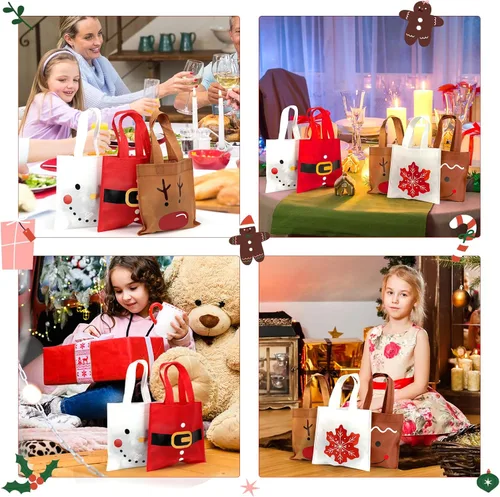 Vista 5 de FHzytg Paquete de 20 bolsas de regalo de Navidad, bolsas de favor de fiesta de Navidad con estampado de hombre de jengibre, muñeco de nieve, reno