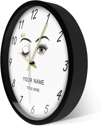 Vista 3 de The Geeky Days Extensiones de pestañas Salón de belleza Estudio Marco de metal personalizado Reloj de pared Pestañas Mujer Guiño Ojo Corona Cejas