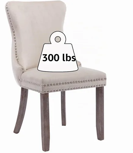 Vista 5 de mikibama Juego de 2 sillas de comedor tapizadas de terciopelo con respaldo de ala, sillas de comedor con patas de madera maciza con botón de cabeza
