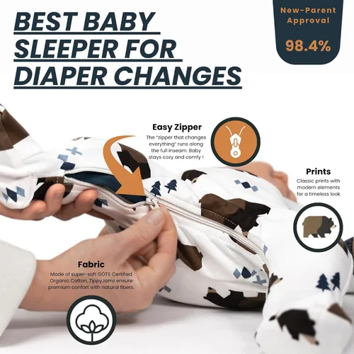 Vista 35 de ZippyJamz - Pijama orgánica para bebé con pies y cremallera para cambiar pañales fácil y rápido