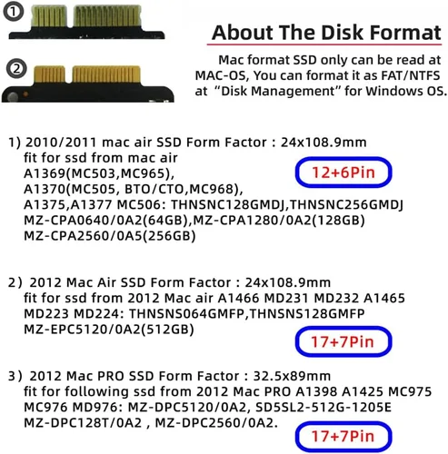 Vista 7 de Xiwai 2.5 pulgadas SATA 22Pin a 2010 2011 2012 Mac Air Pro Retina SSD 12+6Pin 17+7Pin A1425 A1398 MC975 MC976 Caso Enclosure Converter