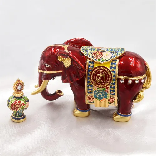 Vista 5 de Feng Shui Good Fortune Elefante rojo de la prosperidad con jarrón del tesoro mejora de la suerte