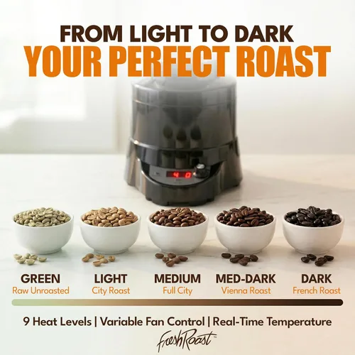 Vista 9 de Fresh Roast SR800 - Paquete de tostador de café – Incluye tubo de extensión de vidrio, enfriador de granos de café, granos de café verdes, bandejas