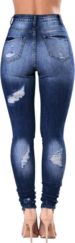 Vista 11 de KUNMI - Pantalones de mezclilla clásicos de cintura alta para mujer, elásticos, con efecto de levantamiento de glúteos, ajustados