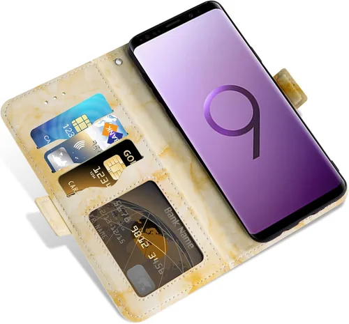 Vista 4 de Asuwish Funda compatible con Samsung Galaxy S9 y protector de pantalla de vidrio templado, accesorios para celda, ranura para tarjetero, función