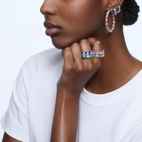 Vista 5 de Swarovski Matrix Hoop Earrings, Clear Crystals, Rhodium Finish