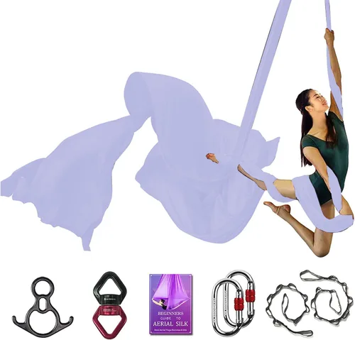 Vista 18 de Set de Equipo Deluxe de Sedas Aéreas - Hamaca Aérea de Yoga de 11 Yardas para Acrobacia, Artes Circenses, Danza (L:10m W:2.8m)
