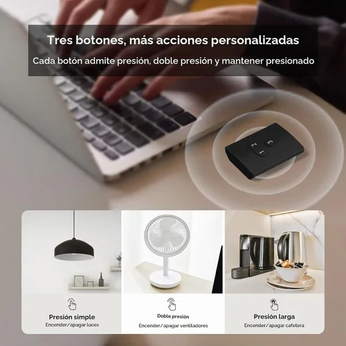 Vista 2 de THIRDREALITY Botón inteligente ZB2, requiere ZigBee Hub, 3 botones inalámbricos, control remoto, compatible con Home Assistant, SmartThings Negro