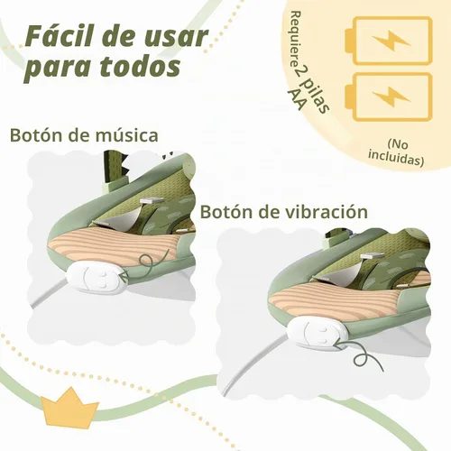 Vista 6 de Bouncer portátil para bebés con movimiento y música para bebés Verde