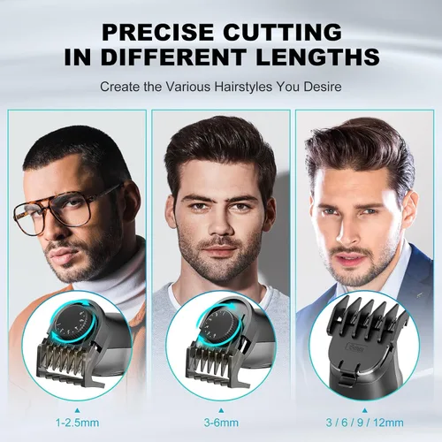 Vista 6 de Recortadora de barba para hombres – Kit profesional 14 en 1 de aseo para hombre, cortapelos con motor de doble velocidad para barba, cabeza, cuerpo