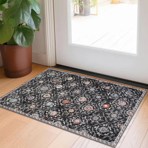 Vista 75 de KILOCOCO Alfombra marroquí pequeña, de 2 x 3 pies, color negro/dorado, súper suave, lavable, para interiores, vintage, lavable, antideslizante