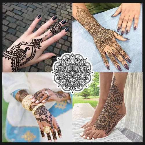 Vista 7 de Kit de tatuajes temporales, 6 conos de pasta de tatuaje semipermanentes, pintura artística de cuerpo indio para mujeres, hombres y adolescentes