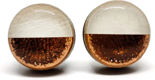 Vista 18 de Dos tonos con aretes de 10 mm de metal martillado falso, aretes redondos para mujeres, niñas y hombres, hechos a mano, postes de acero inoxidable