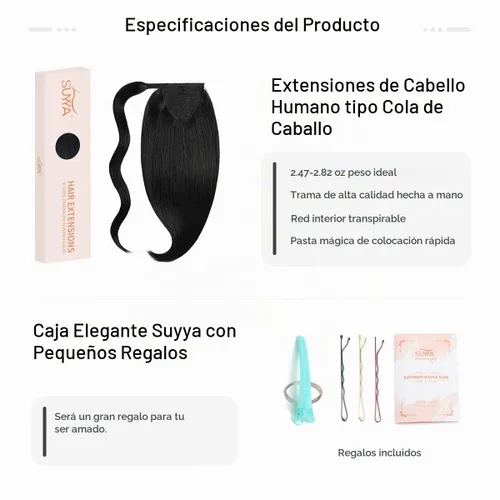 Vista 2 de SUYYA Extensión de cola de caballo con clip, pieza de cabello humano lacio con pasta mágica, 2.47 onzas, 14 pulgadas, color negro azabache #1