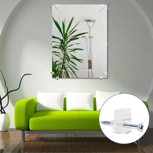 Vista 7 de Litoexpe 24 clips de soporte de espejo transparentes para vidrio de 0.236 in Incluye tornillos y anclajes de pared, plástico, para espejos