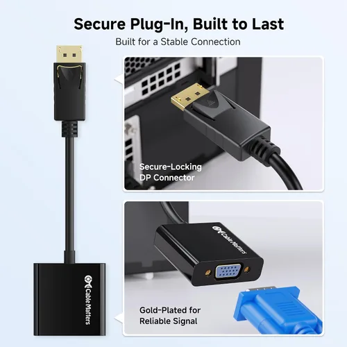 Vista 6 de Cable Matters Adaptador DisplayPort a VGA, adaptador DP a VGA, negro