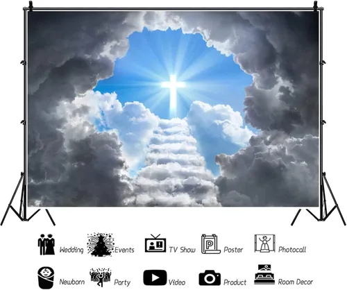 Vista 3 de Renaiss Fondo de telón de fondo de escalera al cielo, luz sagrada, nubes, paraíso escaleras, fondo de escalera al cielo, actividad cristiana