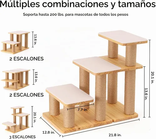 Vista 6 de FUKUMARU Escaleras para perros, escaleras de madera maciza para mascotas
