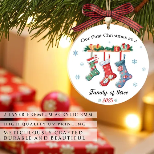 Vista 4 de Adornos de Navidad Familiares 2025, Nuestro Primer Adorno de Navidad como Familia de 3, Adorno de Árbol de Navidad, Adornos de Primer Navidad