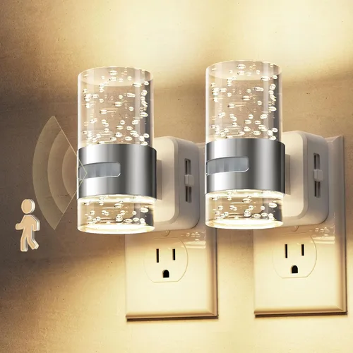 Vista 29 de L LOHAS LED Luz nocturna con sensor de movimiento, luces nocturnas de burbujas enchufables a la pared, luz nocturna de cambio de temperatura