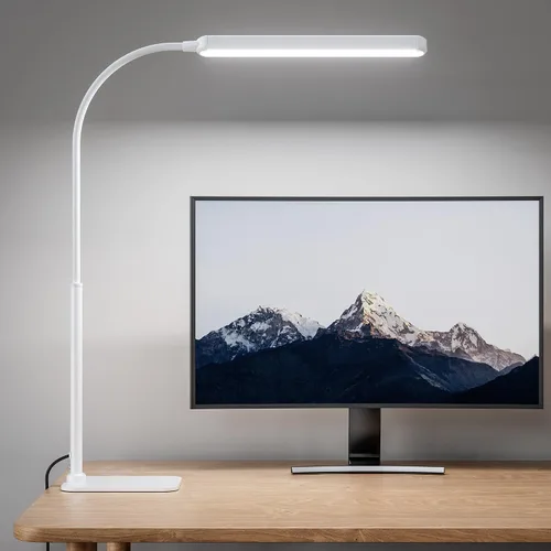 Vista 11 de SUPERDANNY - Lámpara de escritorio LED para el cuidado de los ojos con base de cuello de cisne flexible de 360°, lámpara de trabajo con control