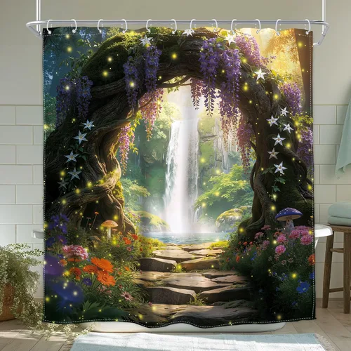 Vista 26 de Cortina de ducha floral roja para baño, 60 pulgadas de ancho x 72 pulgadas de largo, flor de cerezo, ciruela, estética asiática, japonesa, acuarela