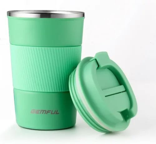 Vista 9 de GEMFUL Taza de viaje de café a prueba de fugas con tapa, 13 onzas, aislada al vacío, de acero inoxidable, vaso de café a prueba de derrames