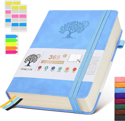 Vista 8 de PERCUN Cuaderno rayado A4, 365 páginas de gran tamaño, cuadernos de cuero para escribir para mujeres y hombres, cuaderno de tapa dura con páginas