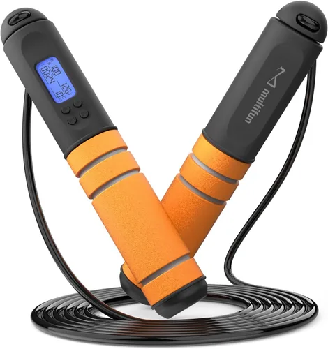 Vista 6 de multifun Cuerda de saltar digital con contador inteligente y temporizador, cuerda de saltar de velocidad ajustable para fitness, pérdida
