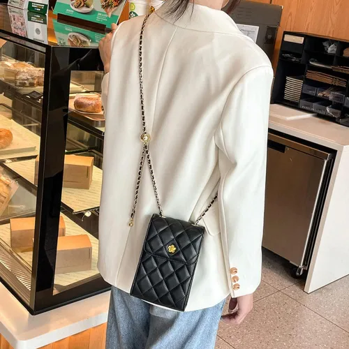 Vista 6 de Bolso de hombro con solapa cuadrada para mujer, correa de cadena elegante, bolso de mano cruzado