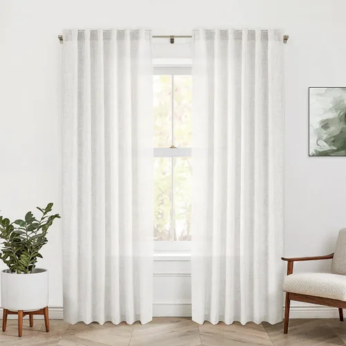 Vista 42 de Cortinas de Lino Natural Color Crema de 84 Pulgadas de Largo para Sala de Estar, Juego de 2 Paneles de Lino Texturizado con Trabillas Traseras