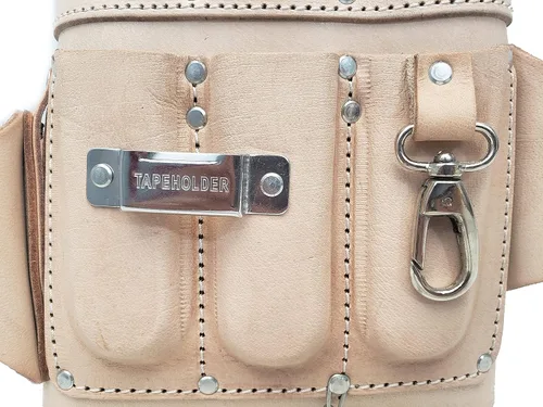 Vista 6 de Bolsa de cuero para herramientas de electricista con 6 bolsillos, bolsa de cinturón de herramientas de electricista resistente con soporte