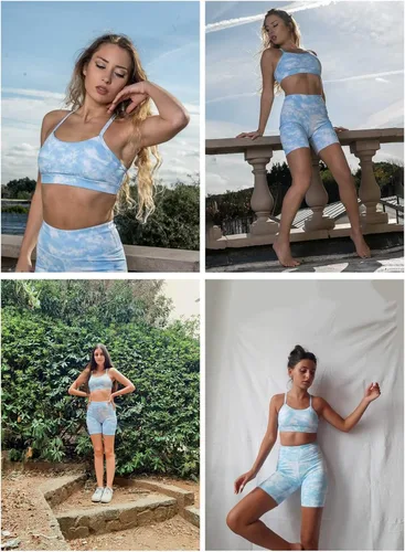 Vista 5 de Aleumdr - Conjunto deportivo de 2 piezas con estampado de leopardo para mujer shorts y brasier deportivo ropa deportiva para yoga entrenamiento