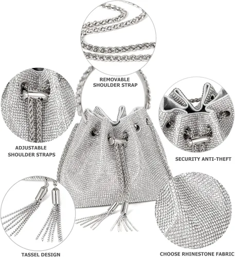 Vista 5 de Bolso de mano con cristales brillantes y diamantes de imitación para mujer, bolso de noche con brillo, bandolera para fiesta de boda, graduación