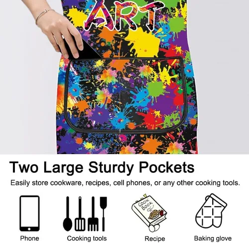 Vista 5 de PXTIDY Delantal de artista para amantes del arte, delantales de pintor, regalo para profesores y estudiantes para amantes de la pintura