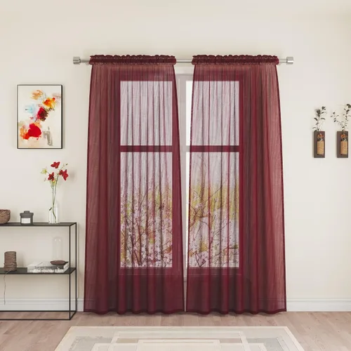 Vista 43 de UPOPO Paneles de Cortina Beige Pequeños Cortinas Transparentes de Gasa de 16 Pulgadas de Largo Cortinas de Cocina de Voile con Textura de Lino