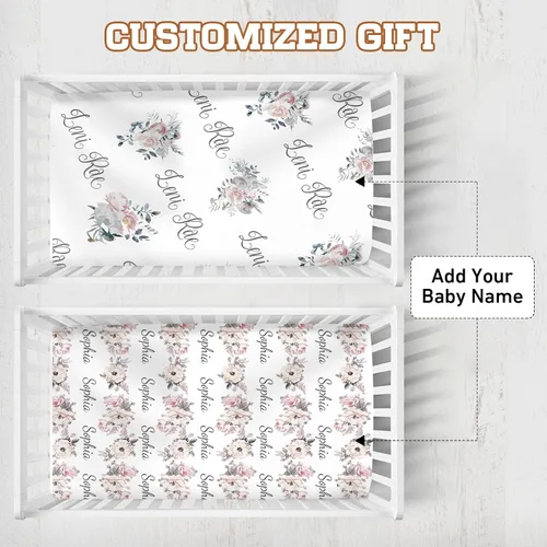 Vista 3 de Sábanas de bebé personalizadas para cuna con nombre, ropa de cama de bebé personalizada de 2 piezas para niños y niñas, sábanas ajustables